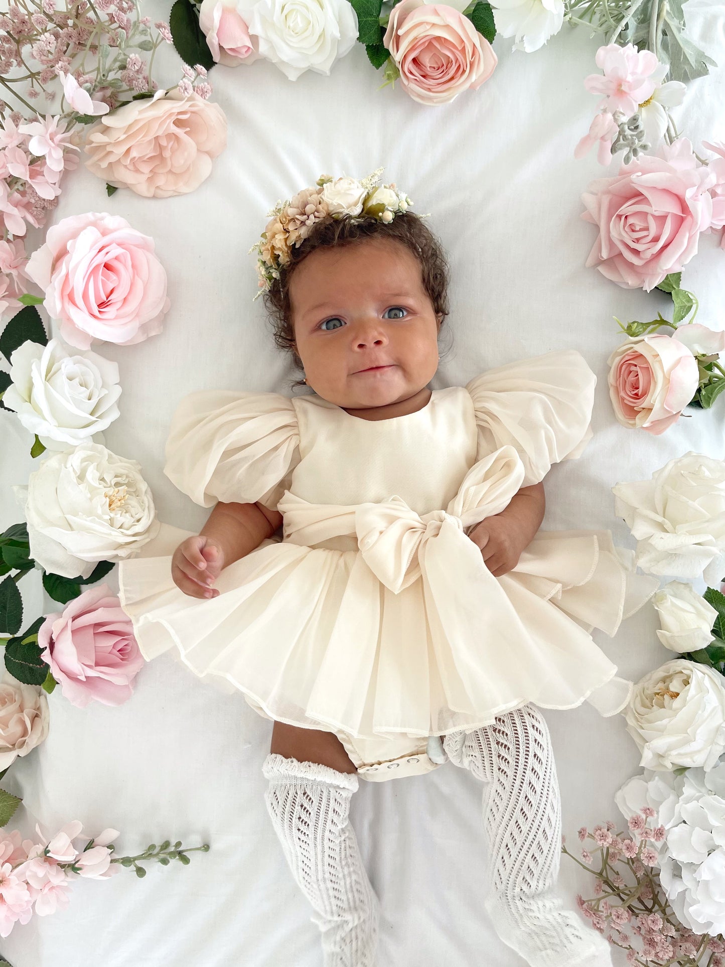 Clementine Matte Cream Organza Baby Girl Romper