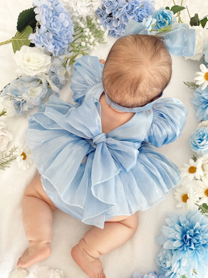 Dolly Dove Blue Organza Baby Girl Party Romper