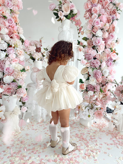 Clementine Matte Cream Organza Baby Girl Romper
