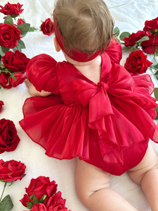 Dolly Ruby Red Organza Baby Girl Party Romper