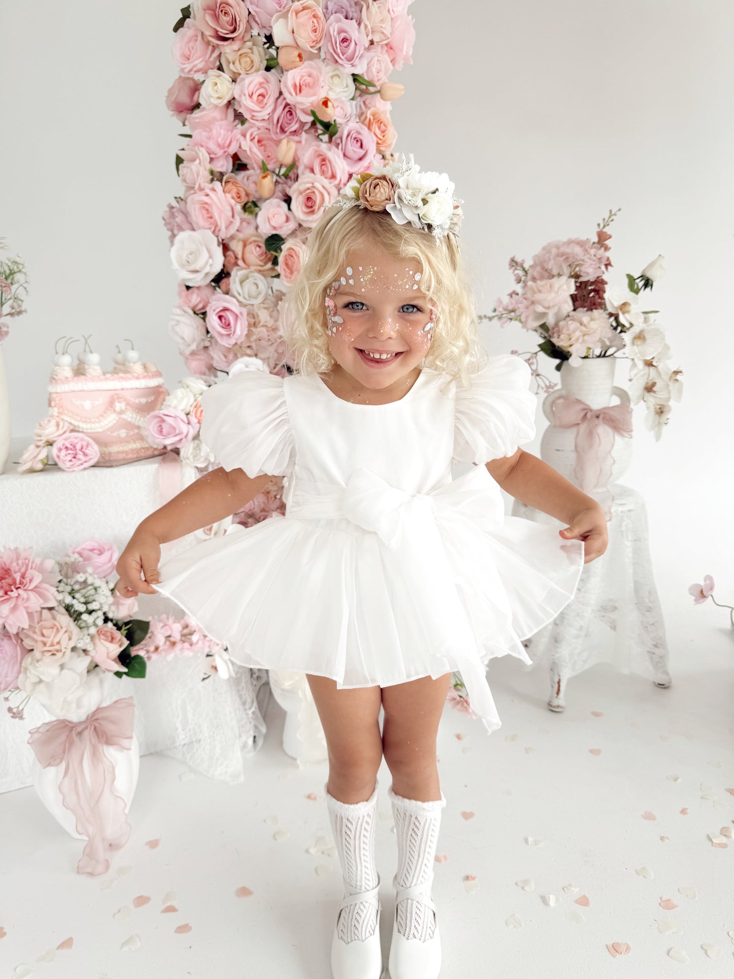 Clementine Matte White Organza Baby Girl Romper