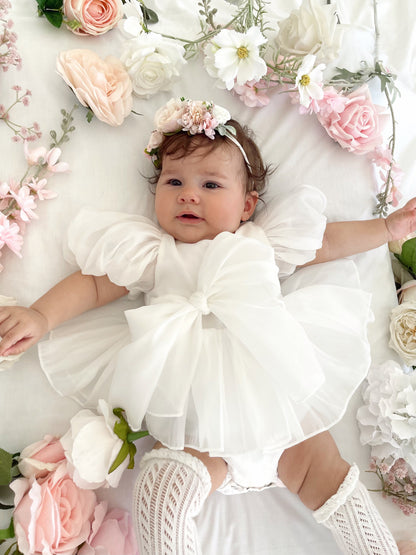 Clementine Matte White Organza Baby Girl Romper