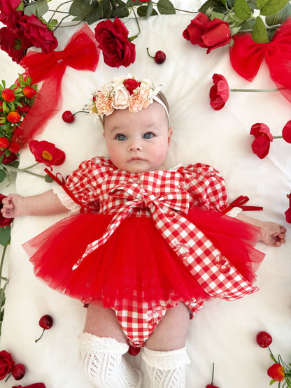 Cherry Lane Red Gingham Baby Girl Tulle Party Romper