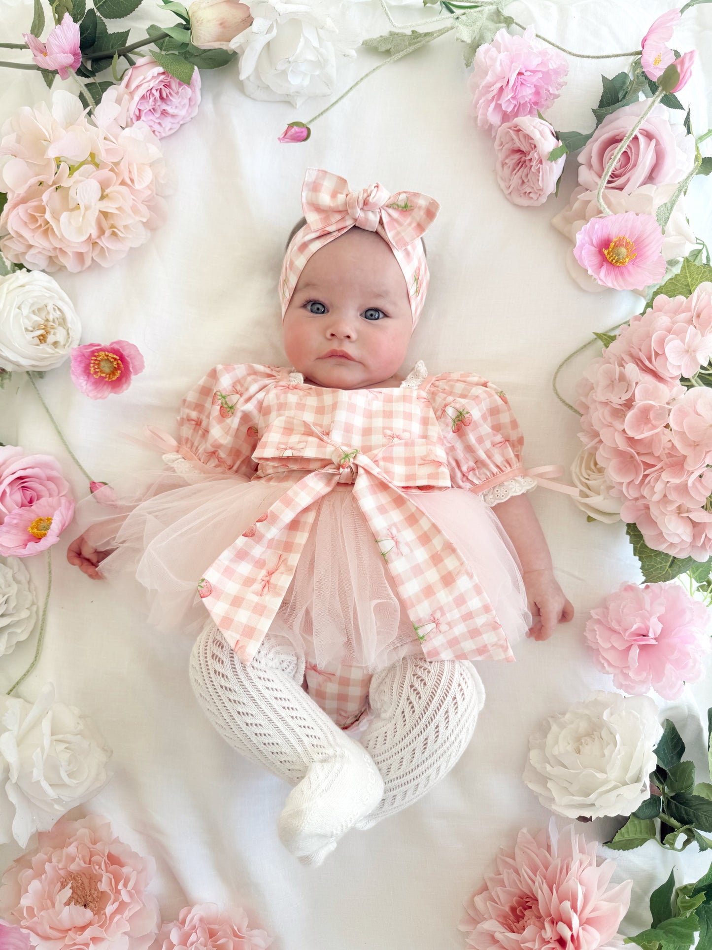 Berry Bliss Pink Gingham Baby Girl Tulle Party Romper