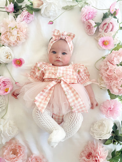 Berry Bliss Pink Gingham Baby Girl Tulle Party Romper