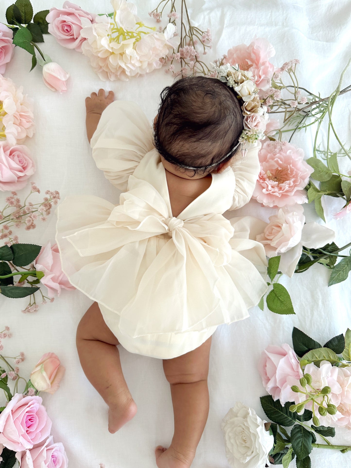 Clementine Matte Cream Organza Baby Girl Romper