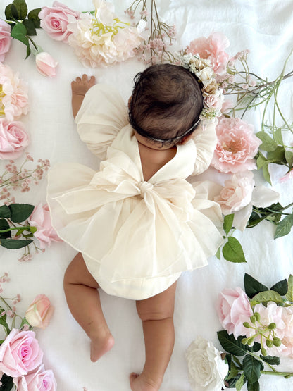 Clementine Matte Cream Organza Baby Girl Romper