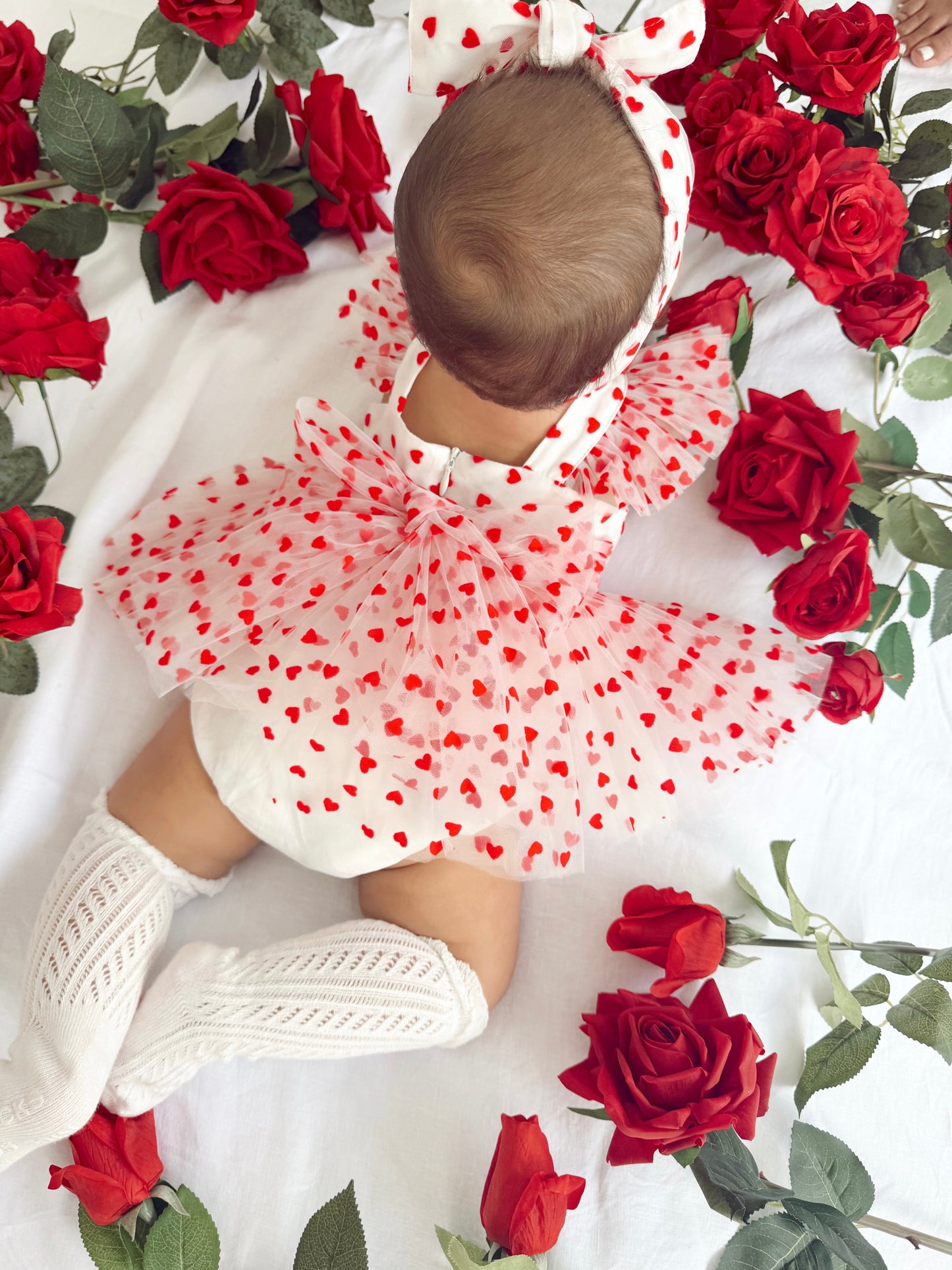 Valentina White Heart Baby Girl Tulle Party Romper