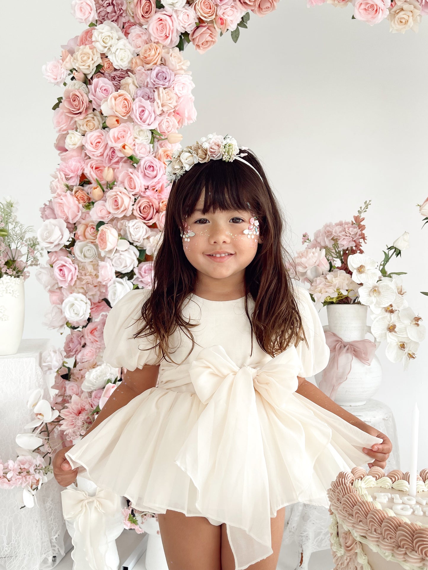 Clementine Matte Cream Organza Baby Girl Romper