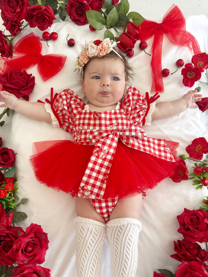 Cherry Lane Red Gingham Baby Girl Tulle Party Romper
