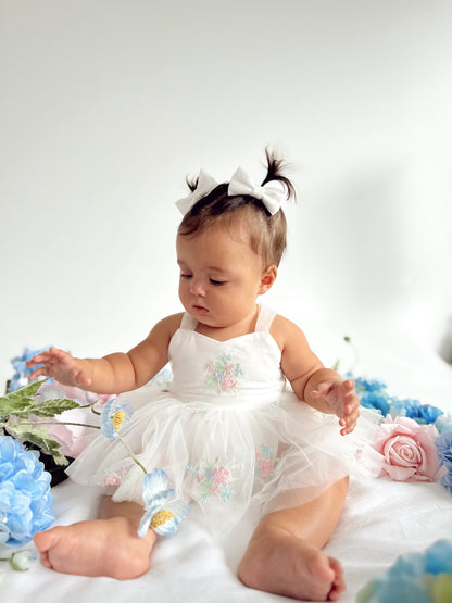 Aletta White Embroidered Baby Girl Tulle Party Romper