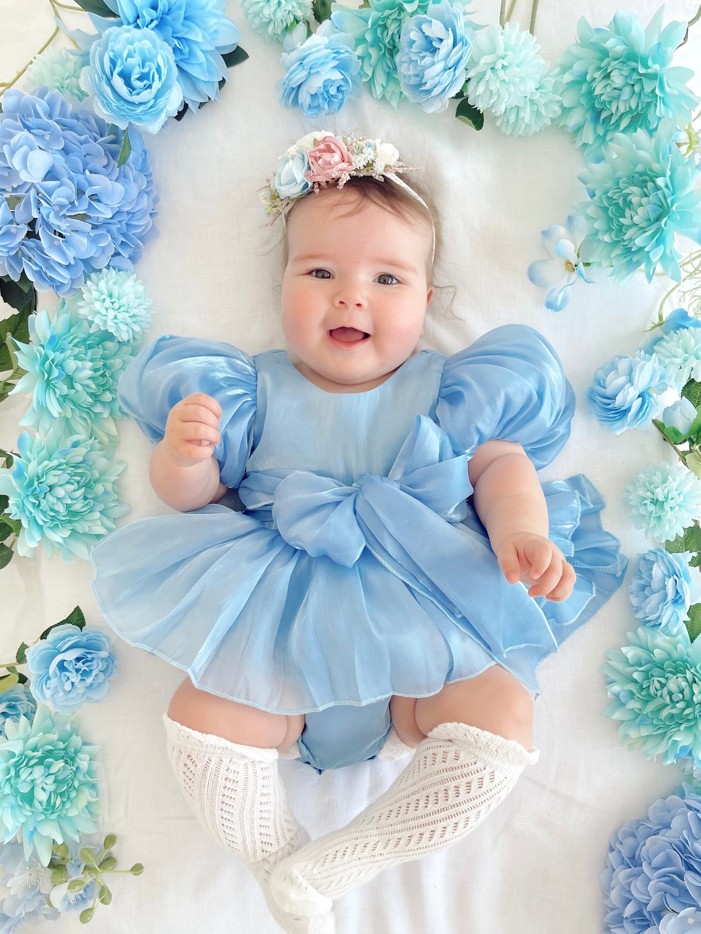 Dolly Dove Blue Organza Baby Girl Party Romper