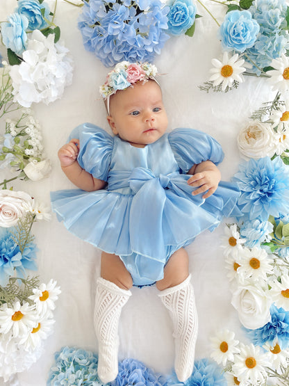 Dolly Dove Blue Organza Baby Girl Party Romper