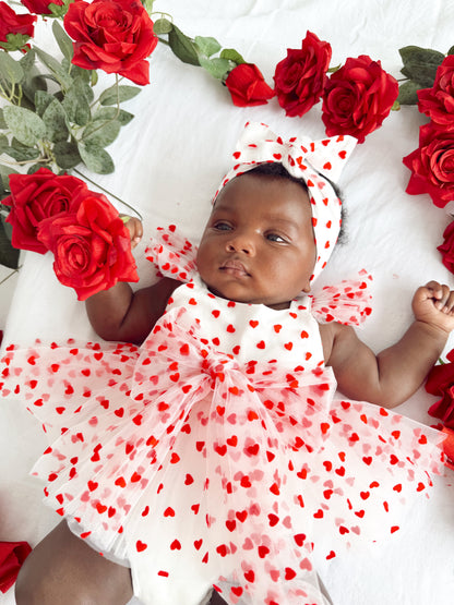 Valentina White Heart Baby Girl Tulle Party Romper