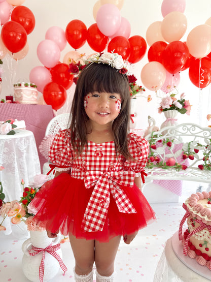 Cherry Lane Red Gingham Baby Girl Tulle Party Romper