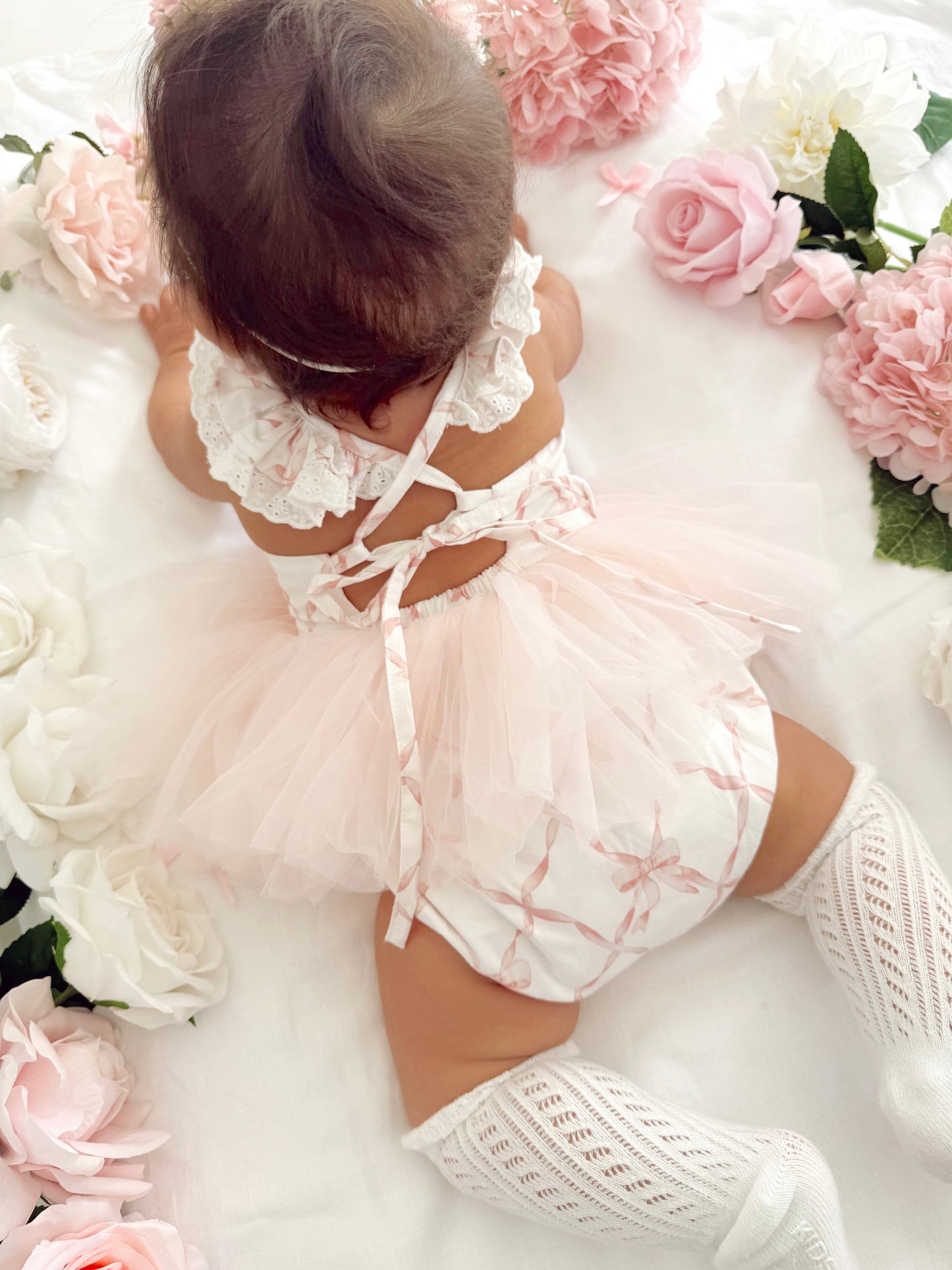 Rosette Pink Bow Baby Girl Tulle Party Romper