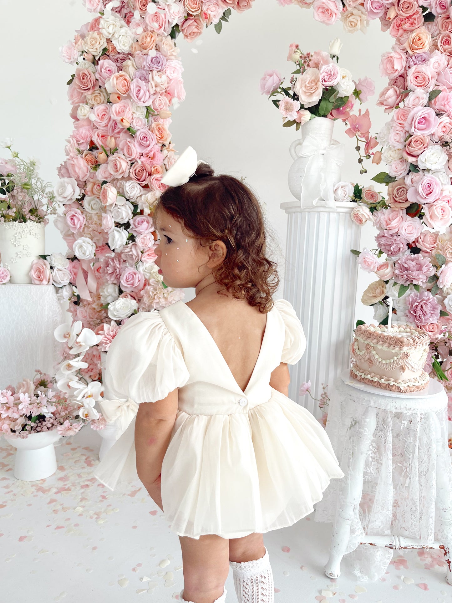 Clementine Matte Cream Organza Baby Girl Romper