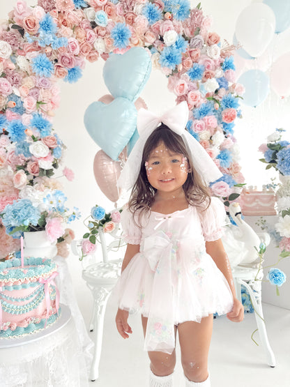 Peony Bloom Petal Pink Embroidered Baby Girl Tulle Party Romper