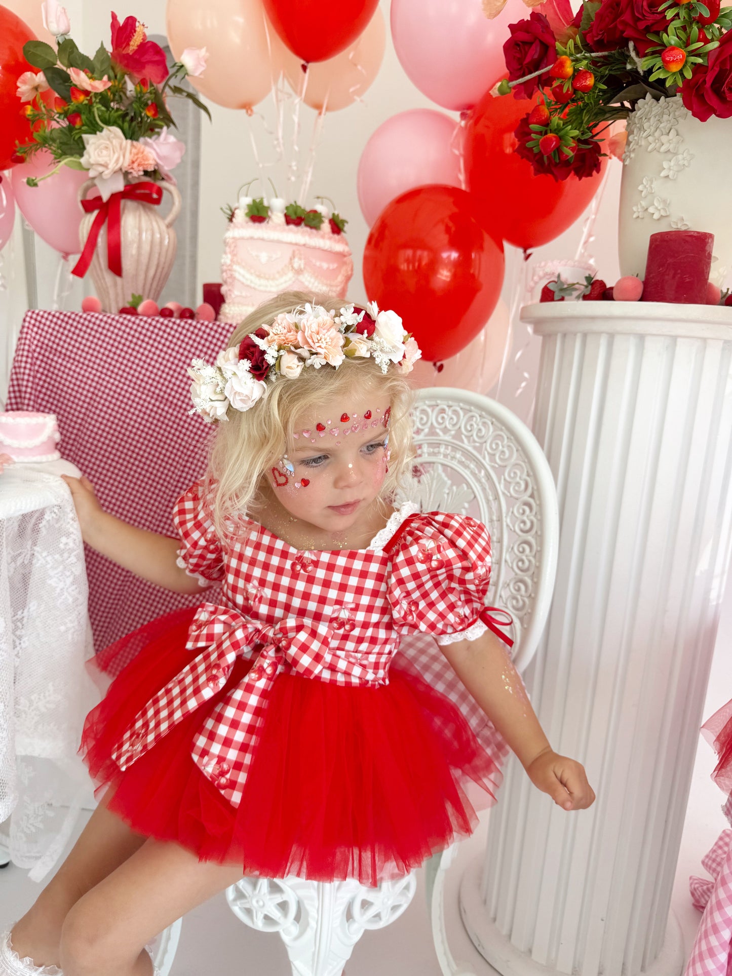 Cherry Lane Red Gingham Baby Girl Tulle Party Romper