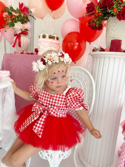 Cherry Lane Red Gingham Baby Girl Tulle Party Romper