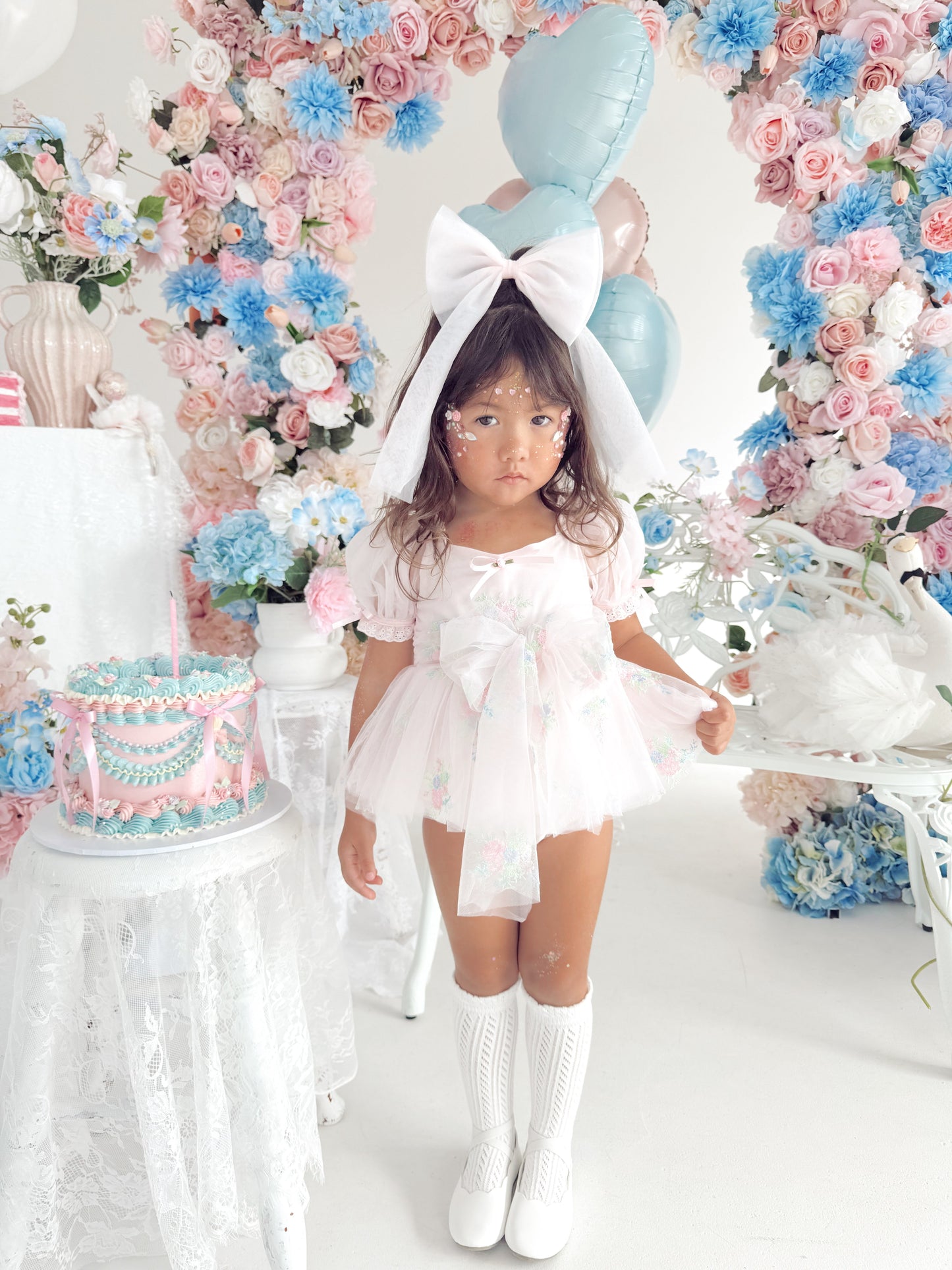 Peony Bloom Petal Pink Embroidered Baby Girl Tulle Party Romper