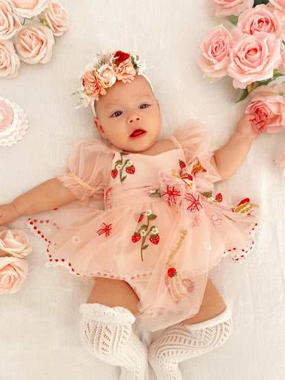 Strawberry Fields Pink Baby Girl Tulle Party Romper