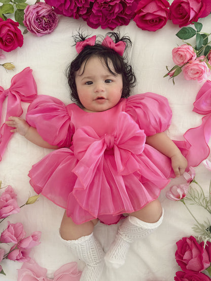 Dolly Fuchsia Pink Organza Baby Girl Party Romper