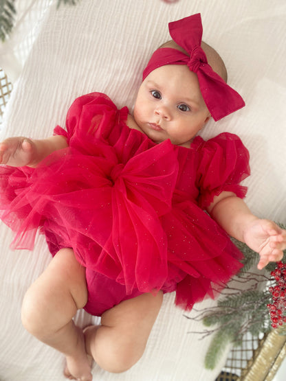 Flower Fairy Romper Ruby Red Sparkle Baby Girl Romper