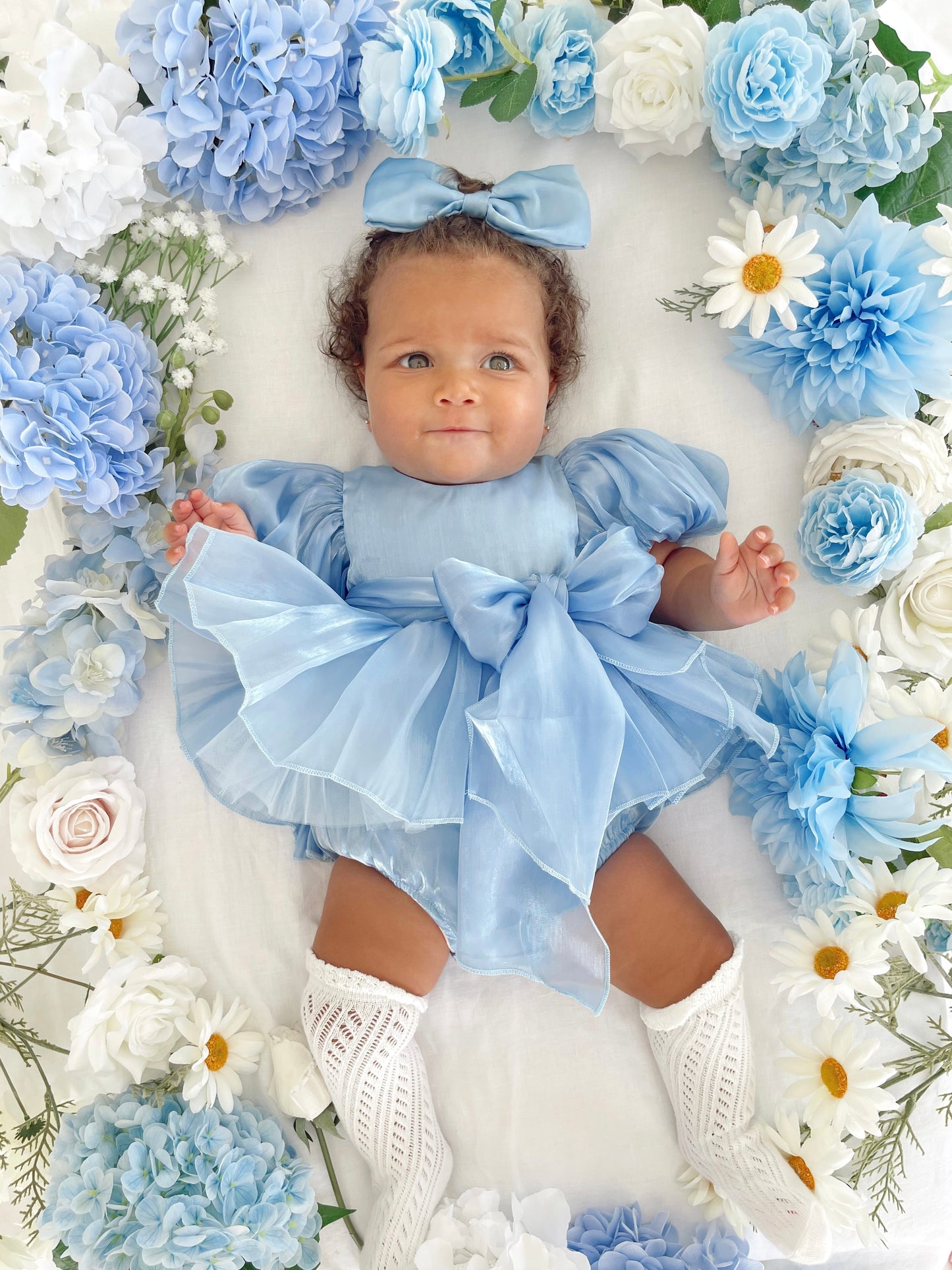 Dolly Dove Blue Organza Baby Girl Party Romper