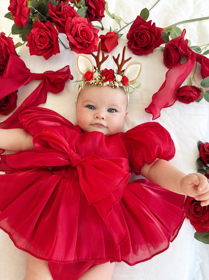 Dolly Ruby Red Organza Baby Girl Party Romper