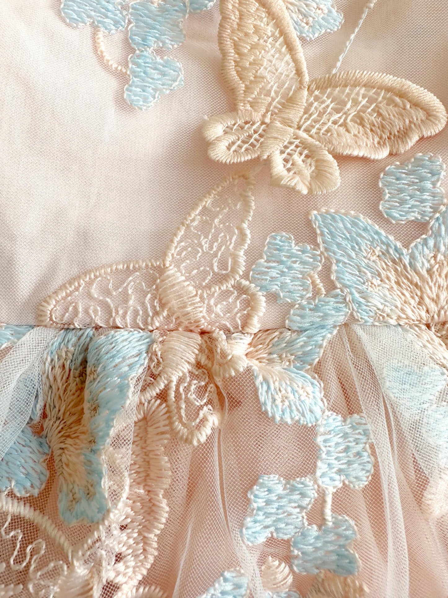 Butterfly Kisses Peach Rose Baby Girl Embroidered Tulle Party Romper