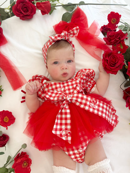 Cherry Lane Red Gingham Baby Girl Tulle Party Romper