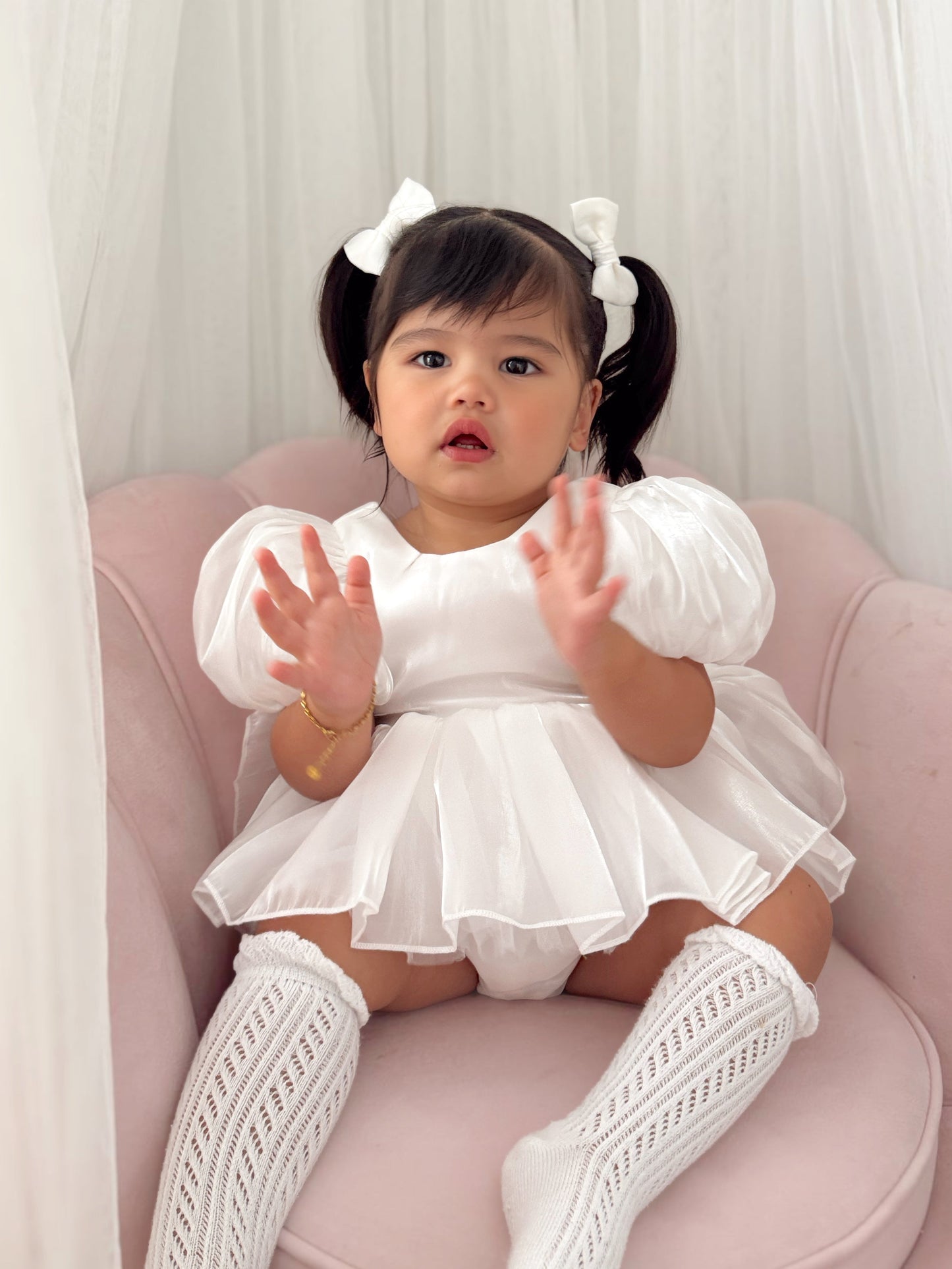 Dolly White Organza Baby Girl Party Romper