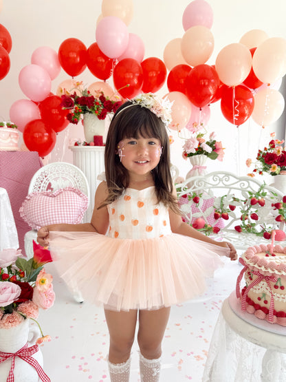 Peach Sorbet Gingham Baby Girl Tulle Party Romper