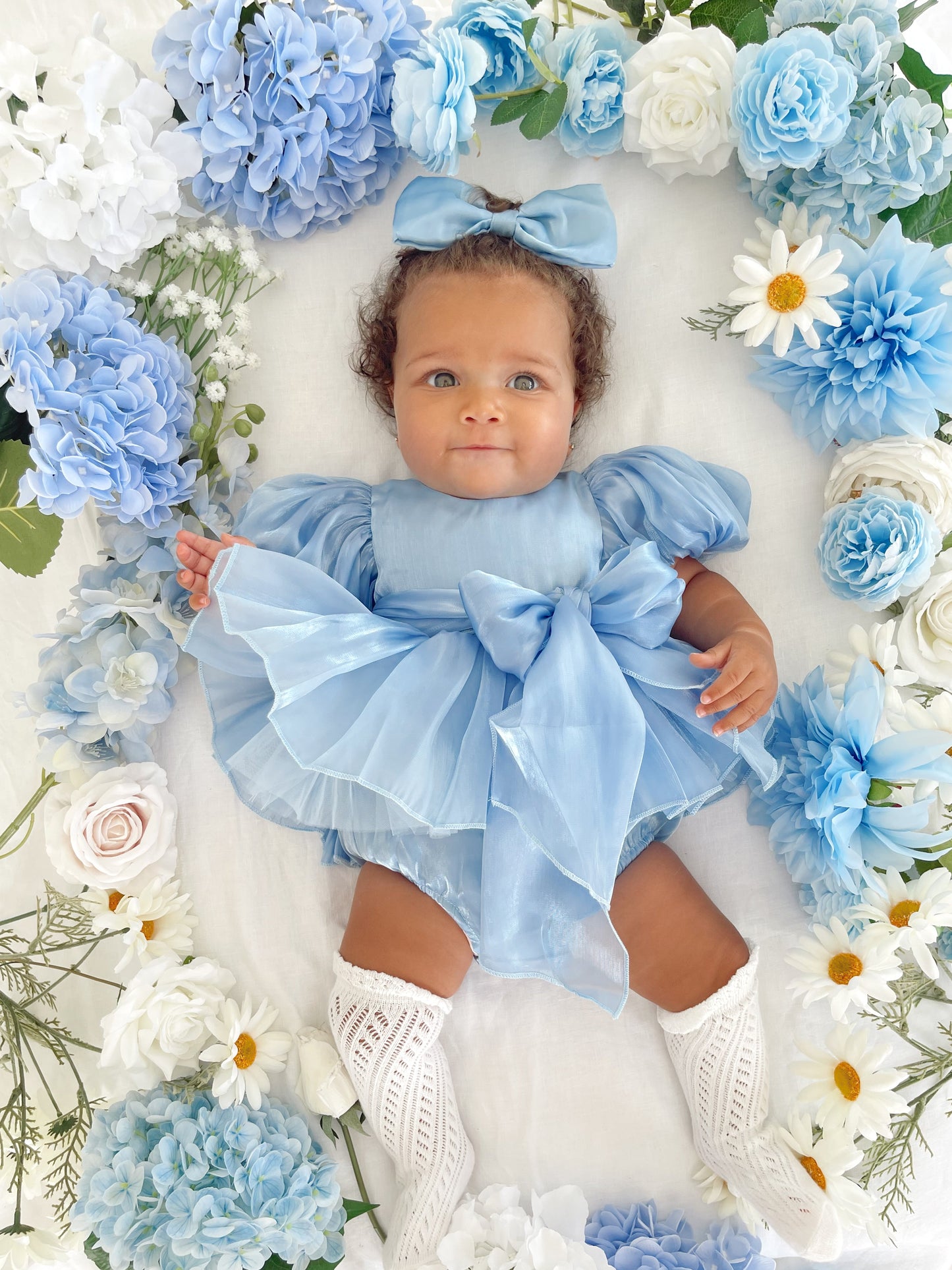 Dolly Dove Blue Organza Baby Girl Party Romper