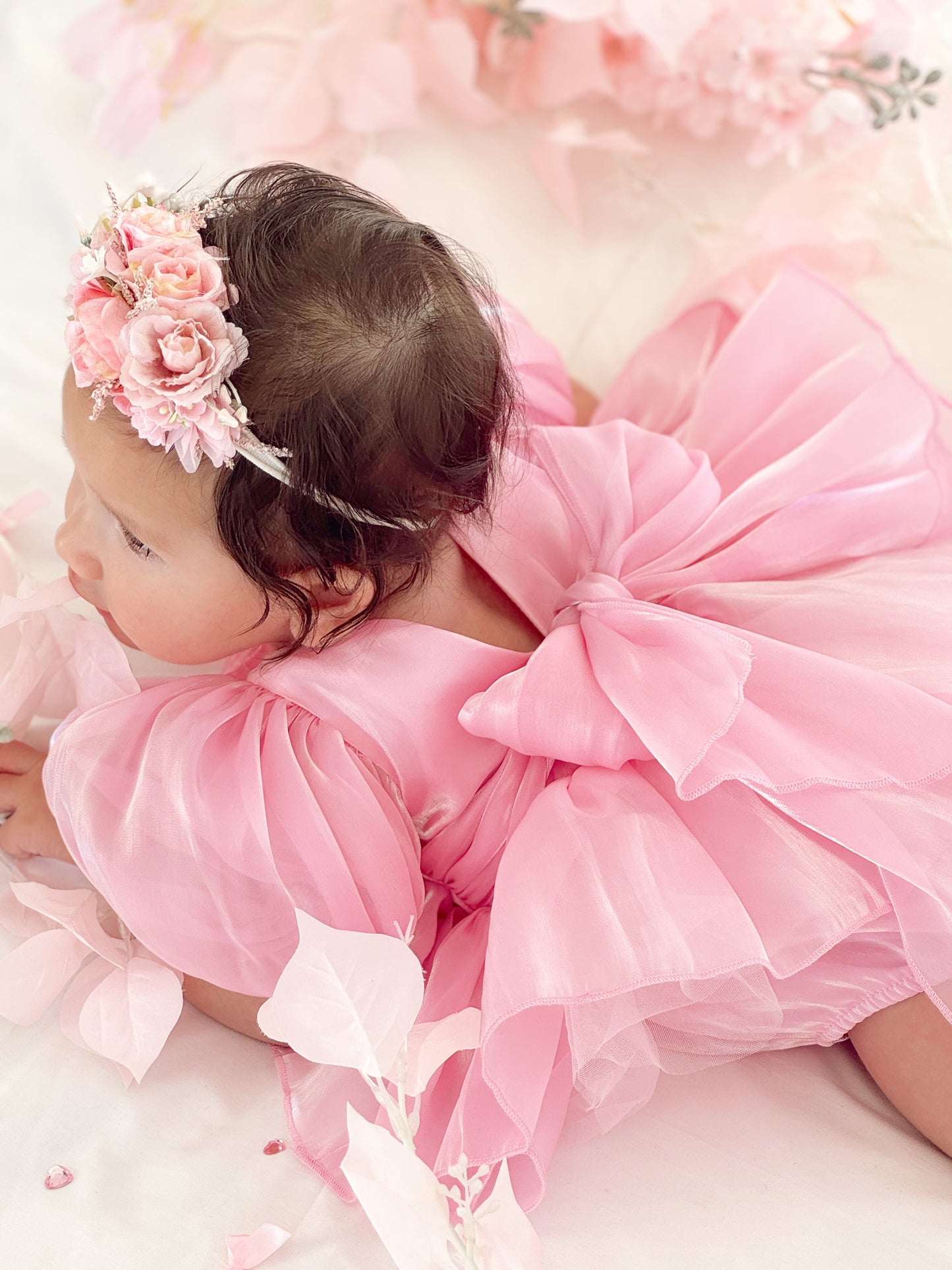 Dolly Candy Pink Organza Baby Girl Party Romper