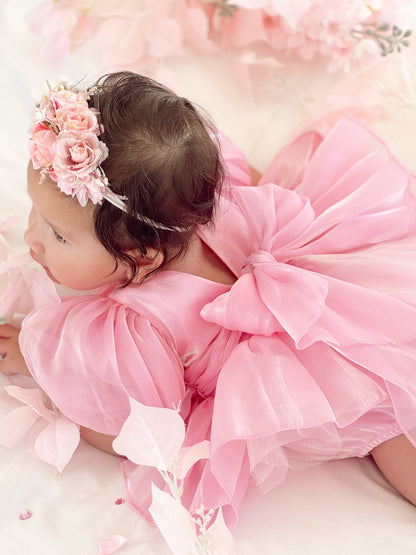 Dolly Candy Pink Organza Baby Girl Party Romper