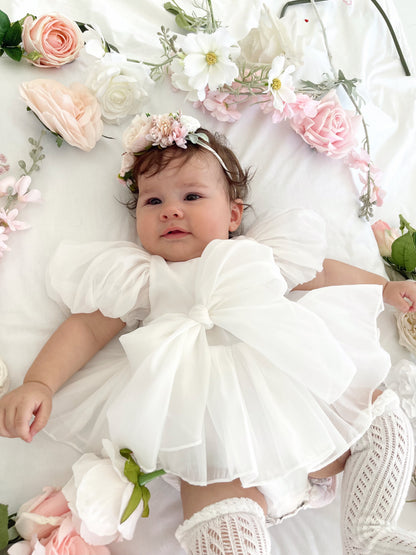 Clementine Matte White Organza Baby Girl Romper