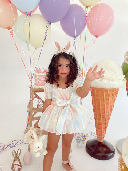 Sherbet Fairy Pastel Rainbow Organza Baby Girl Party Romper