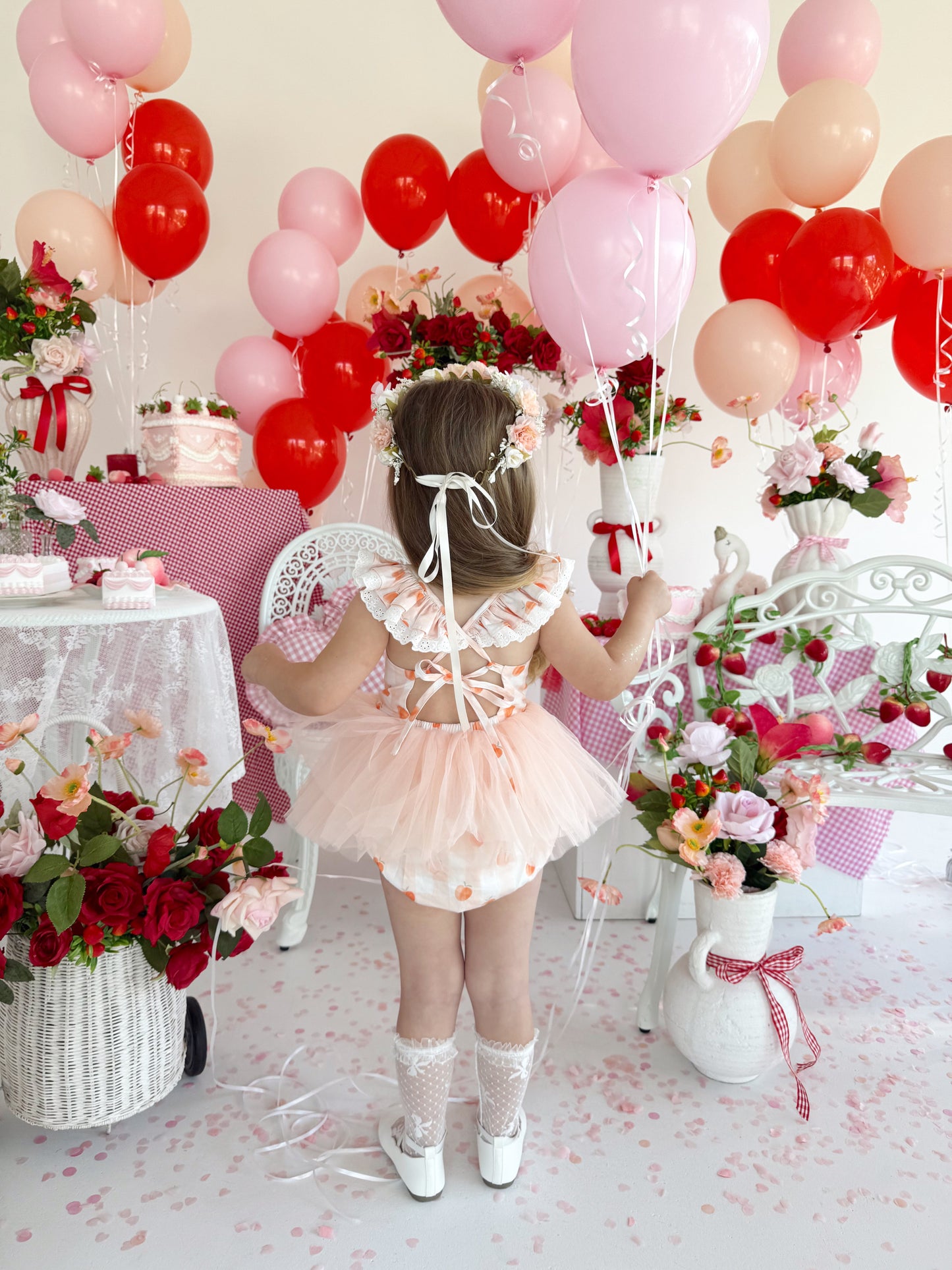 Peach Sorbet Gingham Baby Girl Tulle Party Romper