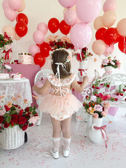 Peach Sorbet Gingham Baby Girl Tulle Party Romper
