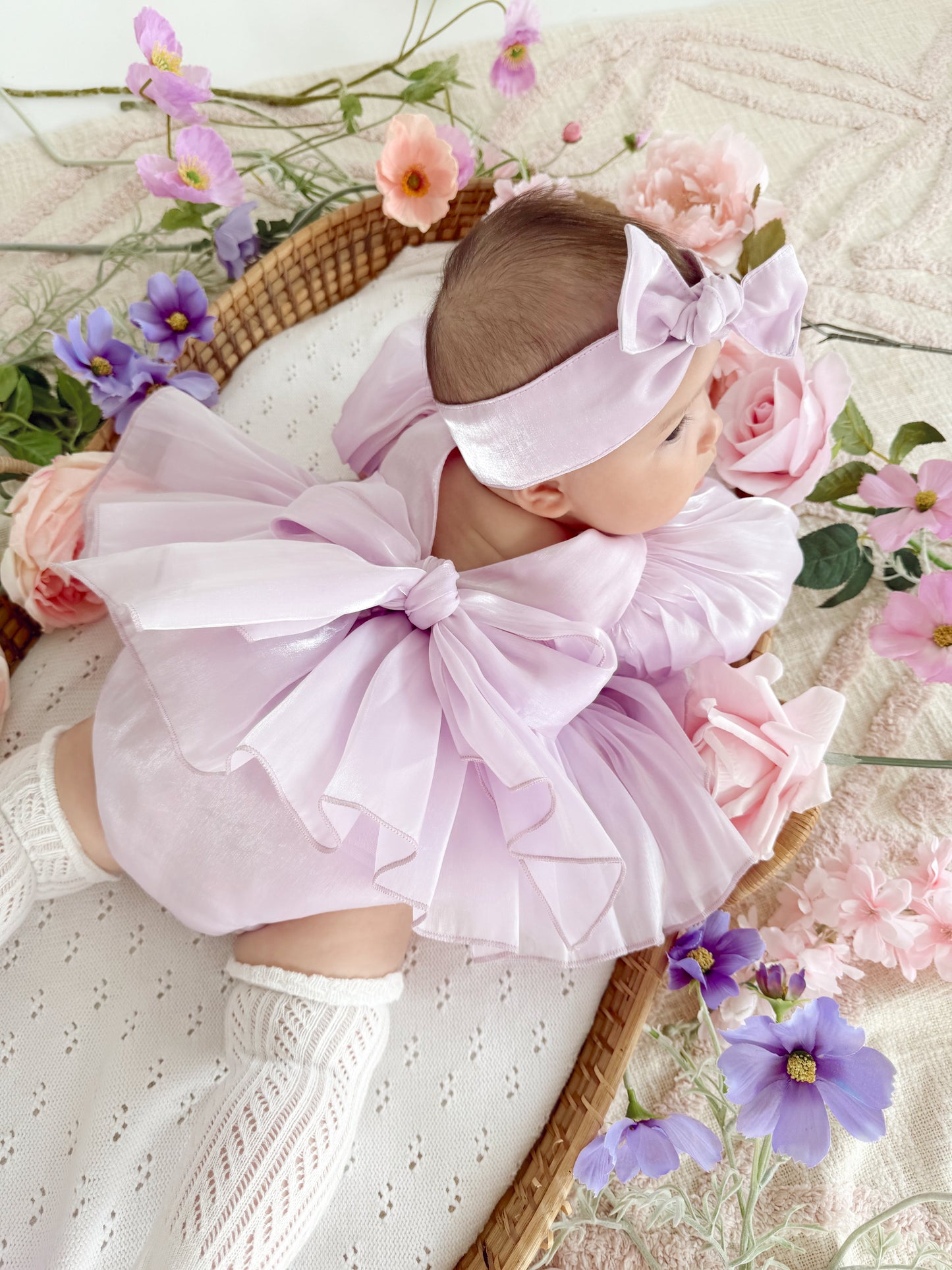 Scarlette Rose Purple Pearl Organza Baby Girl Party Romper