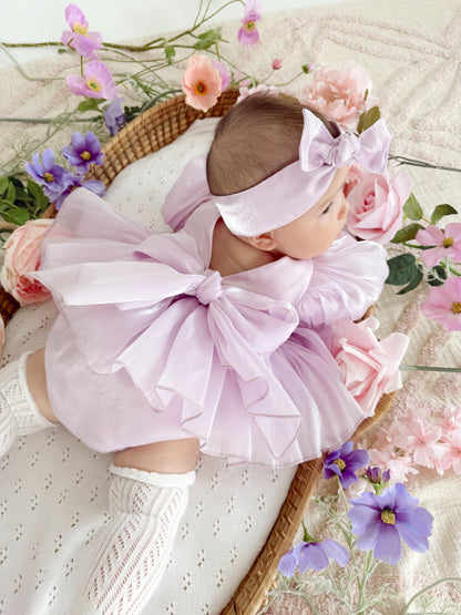 Scarlette Rose Purple Pearl Organza Baby Girl Party Romper