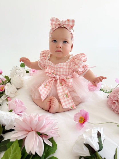 Berry Bliss Pink Gingham Baby Girl Tulle Party Romper