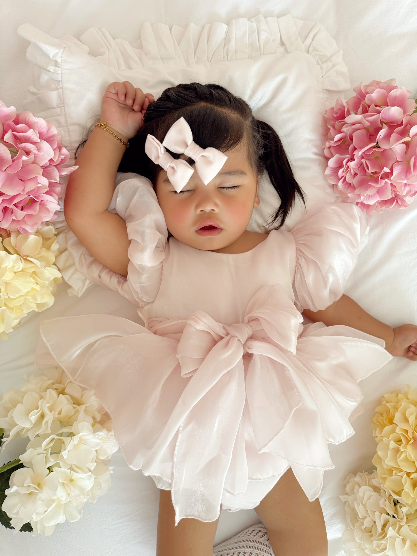 Scarlette Rose Petal Pink Organza Baby Girl Party Romper
