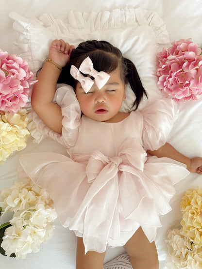 Scarlette Rose Petal Pink Organza Baby Girl Party Romper