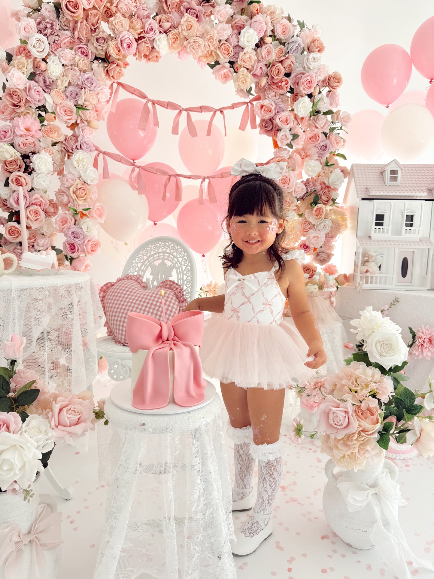 Rosette Pink Bow Baby Girl Tulle Party Romper