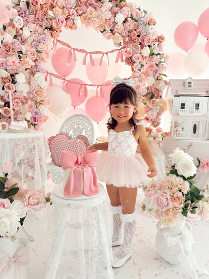 Rosette Pink Bow Baby Girl Tulle Party Romper