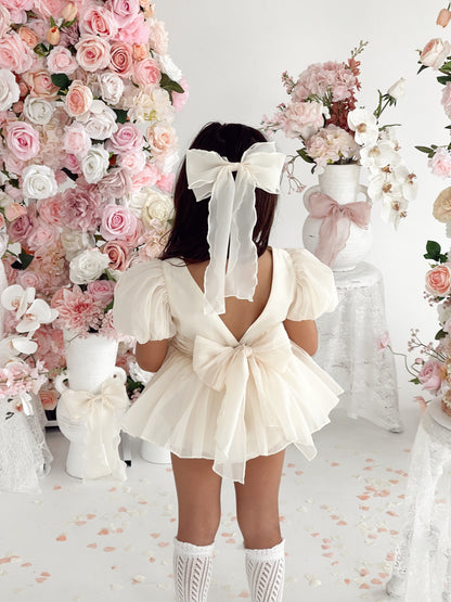 Clementine Matte Cream Organza Baby Girl Romper