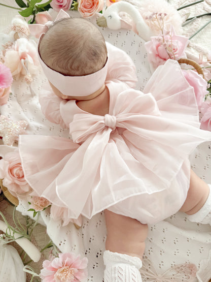 Scarlette Rose Petal Pink Organza Baby Girl Party Romper